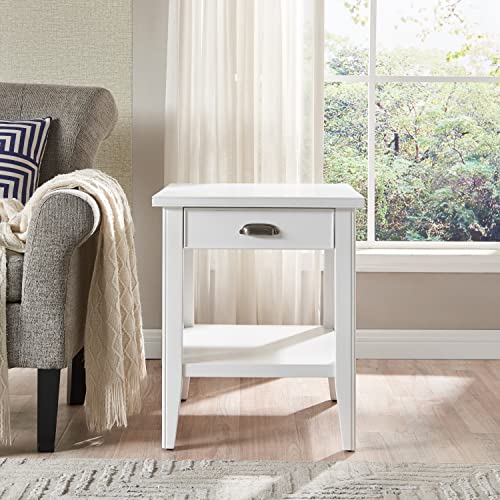 Leick Home Laurent 20 in. Solid Wood End Table with Shelf and Drawer, White, 10507-WT - color: White