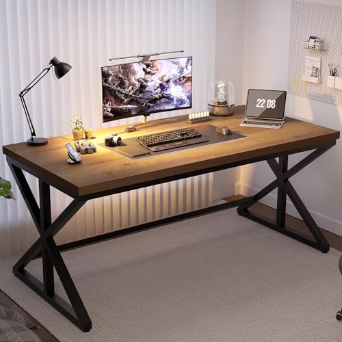 60” Rustic Office Desk Table, Industrial Wood Computer Desk Home Office | Modern Long Large Wide Simple Pc Gaming Workstation Executive Writing Desks Big Table for Work Study, Rustic Oak, 60 Inch - color: Rustic Oak, size: 60 Inch