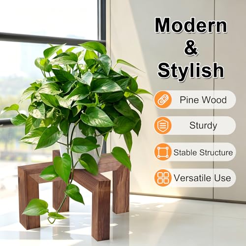 Vigordream Plant Stand, Indoor/Outdoor Wood Plant Holder, Single Flower Pot Stand, Sturdy Planter Stand (Walnut, Fit 8-15inch pots) - size: Fit 8-15inch pots