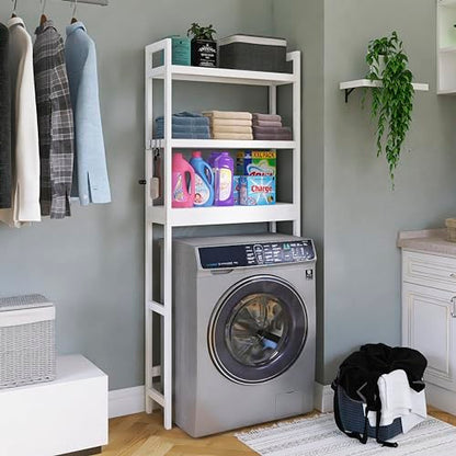 SMIBUY Bathroom Storage Shelf, Bamboo Over-The-Toilet Organizer Rack, Freestanding Toilet Space Saver with 3-Tier Adjustable Shelves (White) - color: White