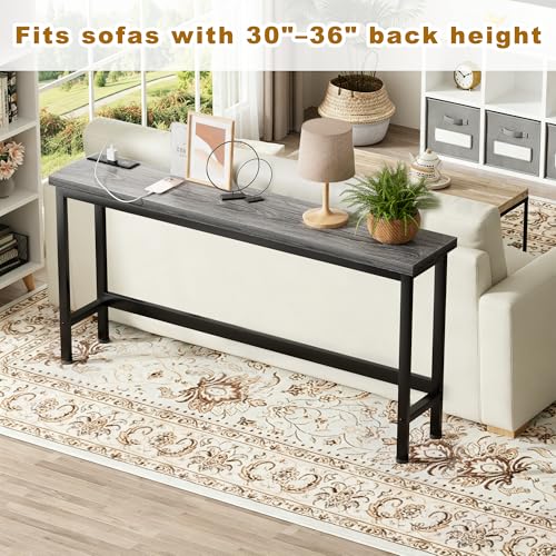 FAMIDGE Charging Console Table with Outlet 36 Inch Tall Narrow Sofa Table One-Piece Top Behind Couch Table 2 USB 2 AC for Entryway Hallway, Living Room, Gray - color: Grey