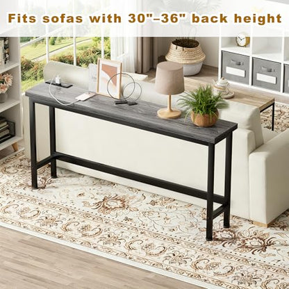 FAMIDGE Charging Console Table with Outlet 36 Inch Tall Narrow Sofa Table One-Piece Top Behind Couch Table 2 USB 2 AC for Entryway Hallway, Living Room, Gray - color: Grey