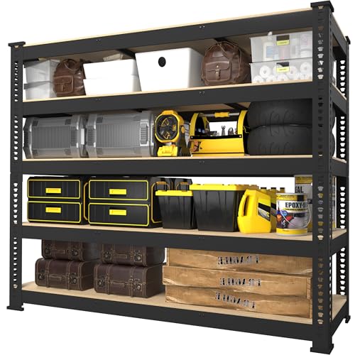 PrimeZone 48" W x 18" D x 72" H Garage Shelving Heavy Duty - Adjustable Metal Storage Shelves, 5 Tier Industrial Shelving Unit, Utility Shelf Rack for Basement, Warehouse, Pantry, Closet, Black - size: 48" W x 18" D x 72" H