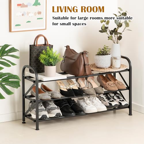 3-Tier Expandable Shoe Rack for Closet，Adjustable Shoe Rack，Black Metal Free Standing Shoe Rack for Entryway Closet Doorway - color: 3 Layers and 2 Tubes