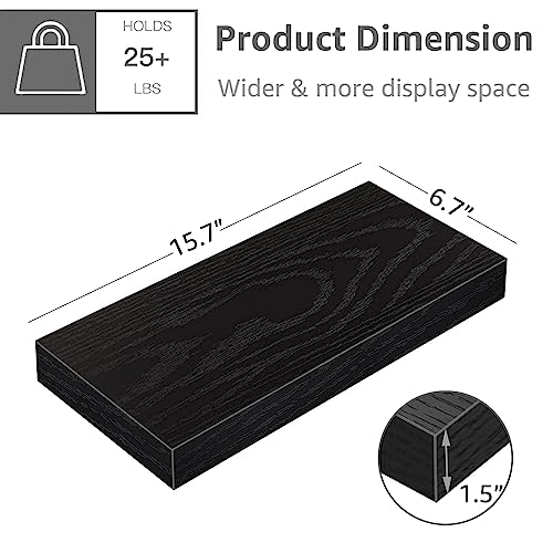 QEEIG Floating Shelf for Wall Bathroom Shelves Bedroom Kitchen Living Room Farmhouse Small Book Shelf 16 inch Set of 1, Black (015-B1) - color: B. Black, size: 15.7" x 6.7"
