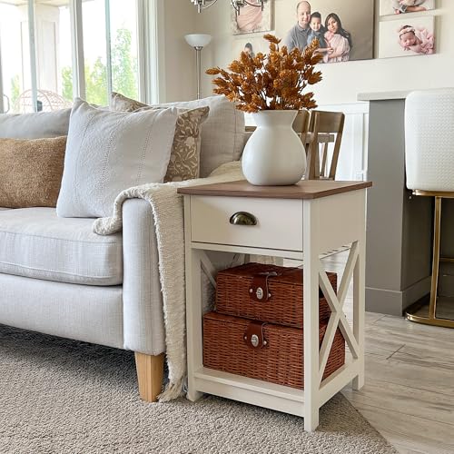 PHI VILLA End Table Living Room Set of 2 - Farmhouse Bedroom Nightstands Small Bedside Table, Ivory White Side Table - color: Ivory 1