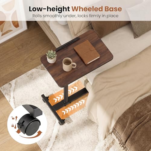 Giantex Overbed Table with Wheels, Medical Adjustable Bedside Table, Mobile Standing Desk, Portable Laptop Table for Small Spaces, Bed Trays Table for Eating Home and Hospital (Walnut) - color: Walnut