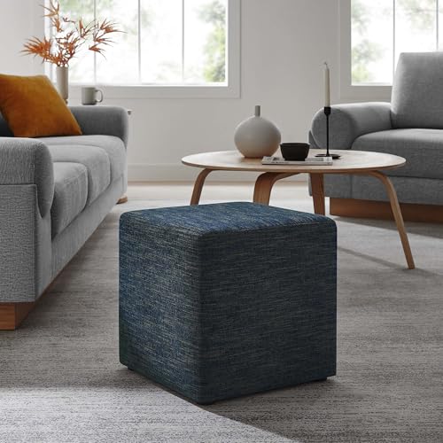 Modway 17" Square Woven Heathered Fabric Upholstered Upholstered Ottoman - color: Heathered Weave Azure