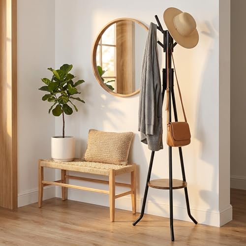 Simple Houseware Freestanding Coat Rack with Shelf, 9 hooks, Black - color: Black, style: Modern