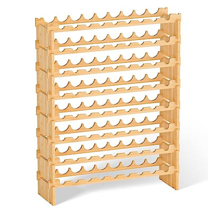 Domax Wine Rack Freestanding Floor - Bamboo Wooden Stackable 8 Tiers 72 Wine Bottle Holder Storage Racks for Kitchen, Bar, Pantry and Cellar (Yellow) - color: Yellow