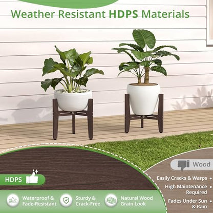 LUE BONA HDPS Plant Stand Indoor Outdoor, Adjustable Mid Century Modern Stand for Plants 8-12 Inch Pots, Coffee Brown - color: Coffee Brown
