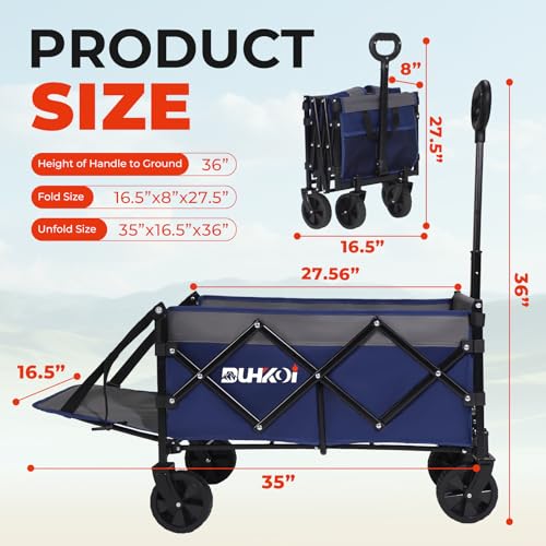 Foldable Wagon with Tailgate,12 lb Lightweight Small Utility Cart | Garden, Grocery, Beach, Camping, Portable Use, Blue - color: Navy Gray