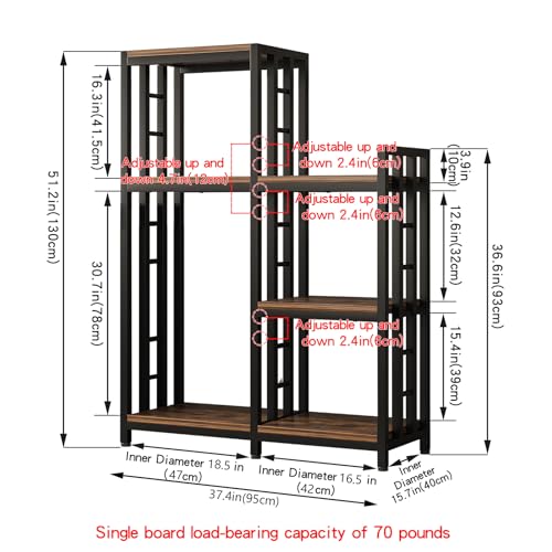 6-Tier Kitchen Bakers Rack, Freestanding Mini Fridge Stand Height Adjustable Bakers Rack with Storage, Sturdy Microwave Stand with Storage, Mini Fridge, Coffee Bar for Living Room Rustic Brown - color: Rustic Brown