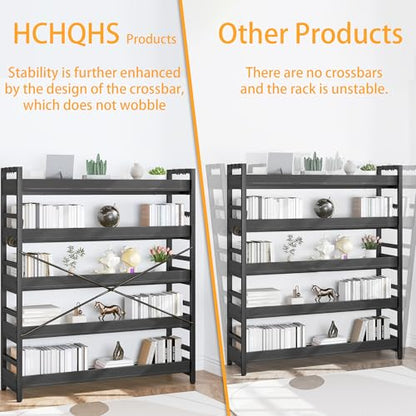 HCHQHS 5 Tier Bookshelf, Adjustable Industrial Bookcase, Vertical Tall Book Shelf, Wood and Black Metal Open Bookshelves for Home Office, Living Room, Bedroom - color: Black, size: 5-Tier (47"W x 57"H)