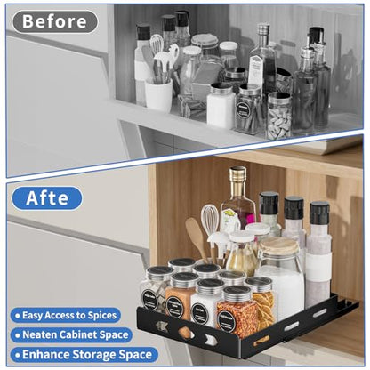 BOIVSHI Pull Out Spice Rack, Heavy Duty Spice Rack Organizer, 1 Tier Spice Organization for Cabinet, Vertical Spice Rack for Kitchen, Cabinet, Pantry (8.4''Wx10.5''Dx2.8''H, Metal Black) - size: 8.4''Wx10.5''Dx2.8''H,1 Tier