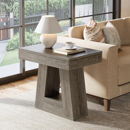 Tribesigns 24" Modern Side Table, 2-Tier Narrow Wooden End Table with Trapezoid Base, Farmhouse Small Nightstand for Living Room, Bedroom (1, Gray) - color: Grey
