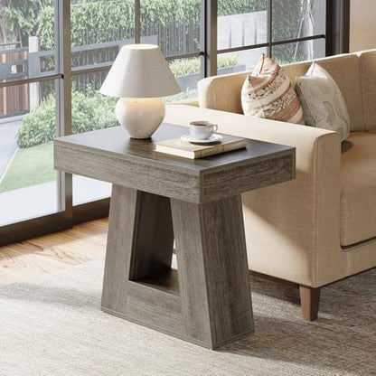 Tribesigns 24" Modern Side Table, 2-Tier Narrow Wooden End Table with Trapezoid Base, Farmhouse Small Nightstand for Living Room, Bedroom (1, Gray) - color: Grey