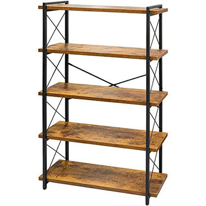 HCHQHS Bookshelf, 5-Tier Industrial Bookcase, Rustic Open Book Shelf, Freestanding Tall Bookshelves with Metal Frame - color: Rustic Brown, size: 5-Tier (35.8"W x 65.7"H)