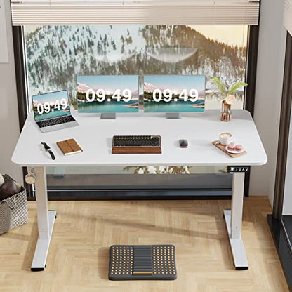 Furmax 55 Inches Electric Height Adjustable Standing Desk Home Office Desk | Large Sit Stand Up Computer Desk Memory Preset with T-Shaped Metal Bracket, White - color: White, size: 55 Inch
