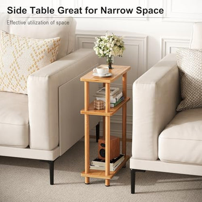 Apicizon Small Narrow Side Table, 3-Tier Skinny End Table for Small Spaces, Slim Nightstand with Storage Shelf, Bedside Table for Living Room, Bedroom, Natural - color: Natural, style: Narrow Side Table