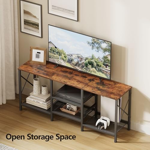 JARHETUN TV Stand for 55 Inch TV, Entertainment Center with 3-Tier Open Shelves, TV Console Table for Living Room, Bedroom, Rustic Brown - color: Rustic Brown