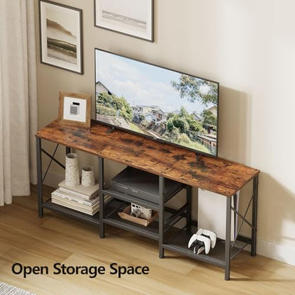 JARHETUN TV Stand for 55 Inch TV, Entertainment Center with 3-Tier Open Shelves, TV Console Table for Living Room, Bedroom, Rustic Brown - color: Rustic Brown