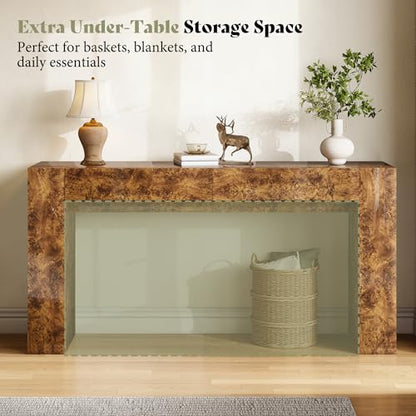 AMERLIFE 63-Inch Modern Burl Wood Console Table with High Gloss Finish, Long Sofa Table with 2 Storage Drawers for Entryway, Hallway, Foyer or Living Room, Brown - color: Walnut