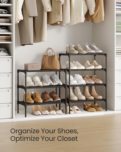 SONGMICS 3-Tier Shoe Rack for Closet, Compact Metal Shoe Organizer Shelf for Entryway, Bedroom, Small Spaces, Stackable, 11.8 x 17.7 x 19.1 Inches, Black ULSA113BH01 - size: 3 Tiers (17.7"W)