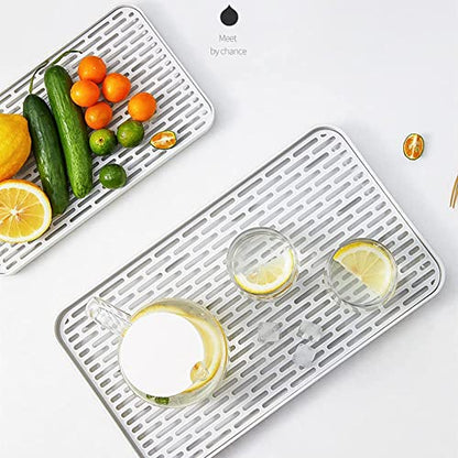 Small Drain Rack for Kitchen Sink, 2 Tier Cup & Dish Drying Rack for Office, Coffee Table, Multi-Use Tray for Serving, White & Grey Dish Drying Mat Big Enough - size: 6.69W x 12.2L