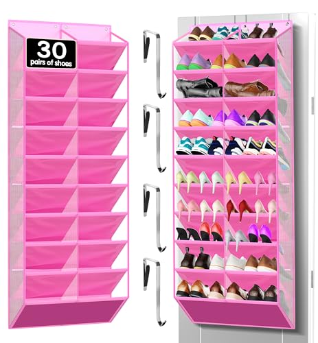 Kotkn 20-Pocket Hanging Shoe Organizer for Door, 10-Tier Heavy Duty Holds 20-30 Pairs, 10.5" Deep Fits Size 15 Boots, Bamboo Support & Non-Scratch Hooks (20 Tier-Pink) - color: 20 Tier-Pink