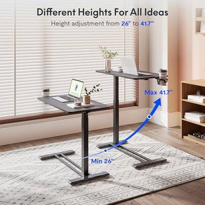 FLEXISPOT Adjustable C Table with Wheels, Mobile Snack Side End Table Sofa Couch Bedside Table Laptop Rolling Cart TV Tray Night Stand Small Space Side Table,(31.5" W x 17.7" D,Black) - color: Black, size: Large