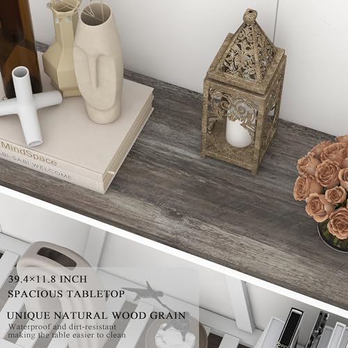 Farmhouse Console Table for Entryway, 39.3 Inch Sofa Table with Storage Shelf, Hallway Table, Narrow Behind Couch Table for Foyer, Living Room，Oak Grey - color: Oak Grey