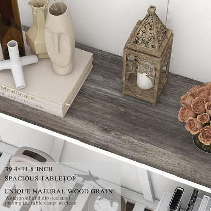 Farmhouse Console Table for Entryway, 39.3 Inch Sofa Table with Storage Shelf, Hallway Table, Narrow Behind Couch Table for Foyer, Living Room，Oak Grey - color: Oak Grey