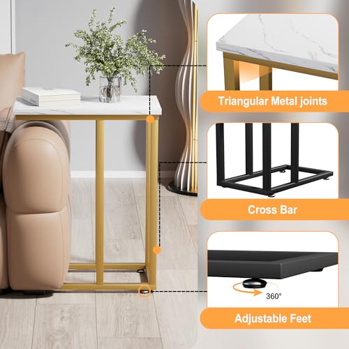 VECELO Universal C-Shaped Side Table, Multi-Functional Snack & TV Tray for Living Room, Bedroom, Gold (1 Set) - color: Gold, size: 1 Set