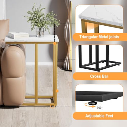 VECELO Universal C-Shaped Side Table, Multi-Functional Snack & TV Tray for Living Room, Bedroom, Gold (1 Set) - color: Gold, size: 1 Set