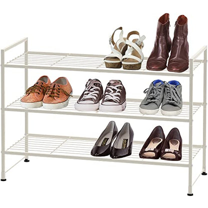 Simple Houseware 3-Tier Stackable Shoes Rack Storage Shelf, White - color: White, style: Wired Grid Panel