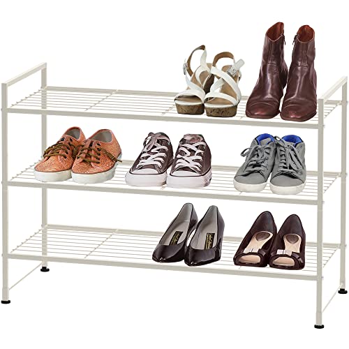 Simple Houseware 3-Tier Stackable Shoes Rack Storage Shelf, White - color: White, style: Wired Grid Panel