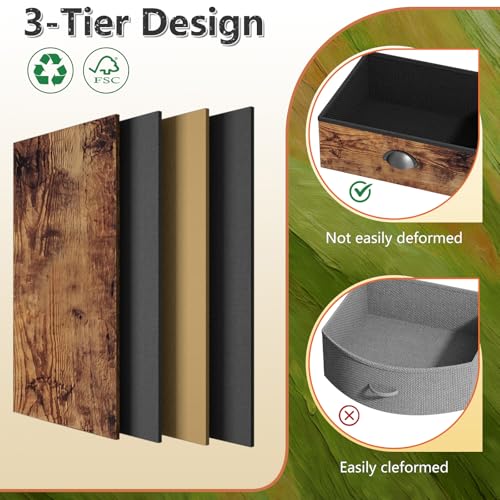 Night Stand Set 2, Nightstand with 2 Fabric Drawer, End Table with Open Shelf, Bedside Table Side Table with Wooden Top for Bedroom, Rustic Brown - color: Brown(2drawer), size: Set of 2
