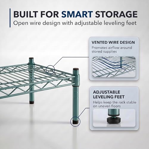 30" x 60" x 8" Green Epoxy Wire Storage Shelf, Dunnage Rack, Commercial 1 Tier Small Shelf - color: Green, size: 30"D x 60"W x 8"H