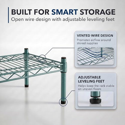 24" x 60" x 14" Green Epoxy Wire Storage Shelf | Dunnage Rack, Commercial, 1 Tier, Small Shelf - color: Green, size: 24"D x 60"W x 14"H