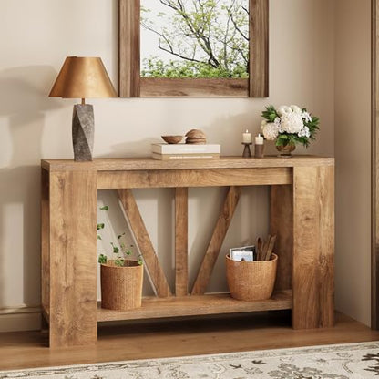Console Table for Entryway, 47 Inches Narrow Sofa Table Behind The Couch, Farmhouse Wood Entry Table with Storage Shelves for Hallway Foyer Living Room, Rustic Wood Grain