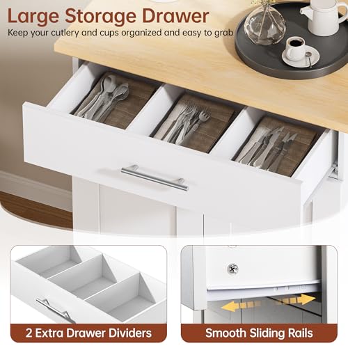Mobile Kitchen Island on Wheels, Large Drawer, White | On Wheels, Large Drawer, Adjustable Shelf, Towel Rack, Rolling Island Table,for Kitchen & Dining Room - size: Small Kitchen Island, style: Modern White