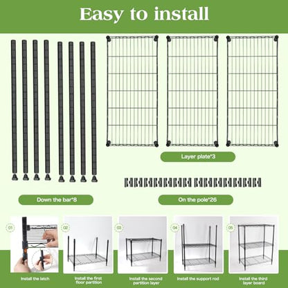 3 Tier Heavy Duty Metal Wire Rack 23.15x13.11x29.92 Inch | Height Adjustable Wire Shelf Structure,High Load Bearing Metal Bracket,Ideal for Kitchen Food Storage and Garage - size: 3 Tier