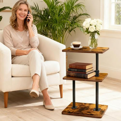 Swivel Side Table Adjustable Height, 3-Tier End Table 360°Rotatable Tray | Space Saving Nightstand with Storage Shelf for Small Spaces, Living Room, Bedroom - size: 1pcs