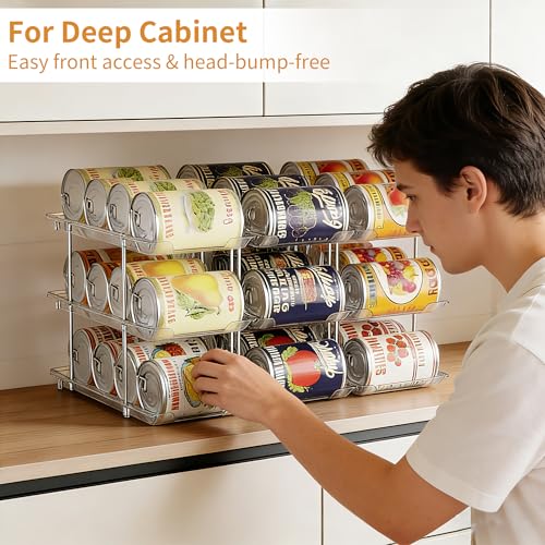 LXLXXL Can Organizer For Pantry 6 Tier*3 Canned Food Goods Organizer For Cabinet Clear Automatic Rolling Can Storage Organizer Pantry Holders Rack - size: 6Tier*3