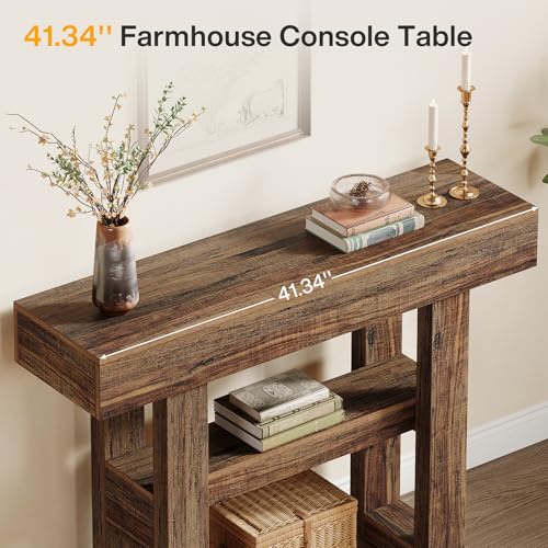 Tribesigns 41.34-Inch Farmhouse Console Table, 2-Tier Narrow Sofa Table Behind The Couch, Entryway Furniture with Storage Shelves for Hallway Foyer Living Room, Rustic Brown - color: Rustic Brown