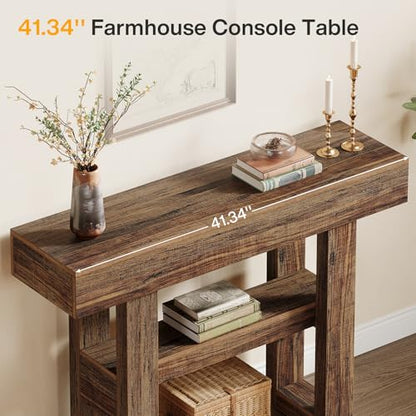 Tribesigns 41.34-Inch Farmhouse Console Table, 2-Tier Narrow Sofa Table Behind The Couch, Entryway Furniture with Storage Shelves for Hallway Foyer Living Room, Rustic Brown - color: Rustic Brown
