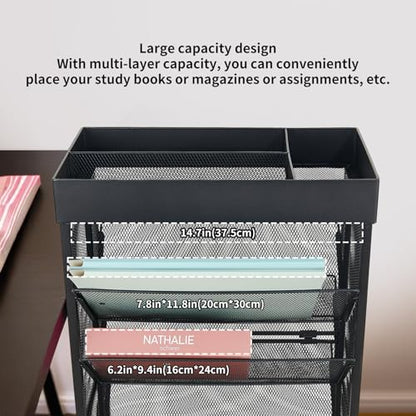gianotter Book Rack Storage Bookshelf, 5 Tier Book Carts with Wheels, Rolling Cart Organizer for Study Office Kitchen Classroom