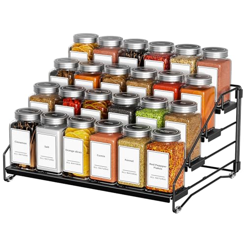 BOIVSHI 4 Tier Spice Rack for Cabinet, Spice Rack Organizer, Depth Adjustable Spice Holder for Countertop, Cupboard, Pantry, Seasoning Shelf, Metal, Black (1 Pack) - color: Black, size: 1 Pcs