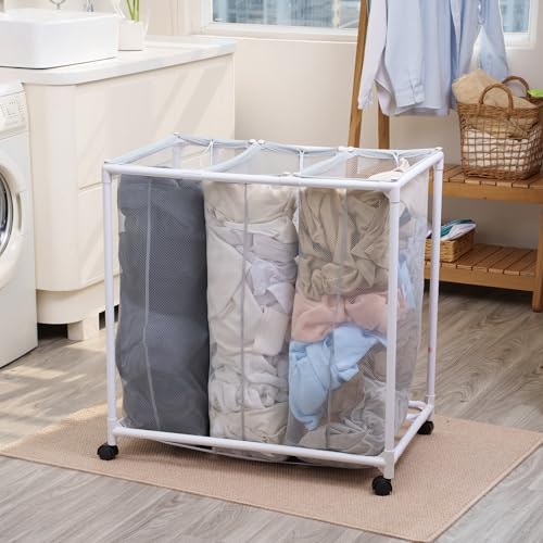 Rolling Laundry Hamper Sorter Cart with Removable Mesh Bags and Smooth Casters, Multi-Compartment Laundry Storage for Home Organization